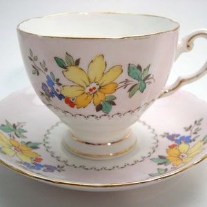 Pink Tuscan Tea Cup and Saucer, Handpainted  tea cup and saucer set, Floral tea cup and saucer.