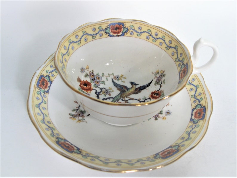 Royal Albert Bird od Paradise Tea Cup and Saucer, 1920's Royal Albert hand painted teacup and saucer set. image 2