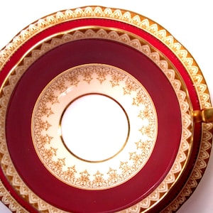 Aynsley  Tea Cup and Saucer,  Aynsley Maroon Red  and Ivory tea cup and saucer.