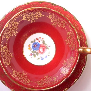 Aynsley  Tea Cup and Saucer,  Aynsley Maroon Red  tea cup and saucer.