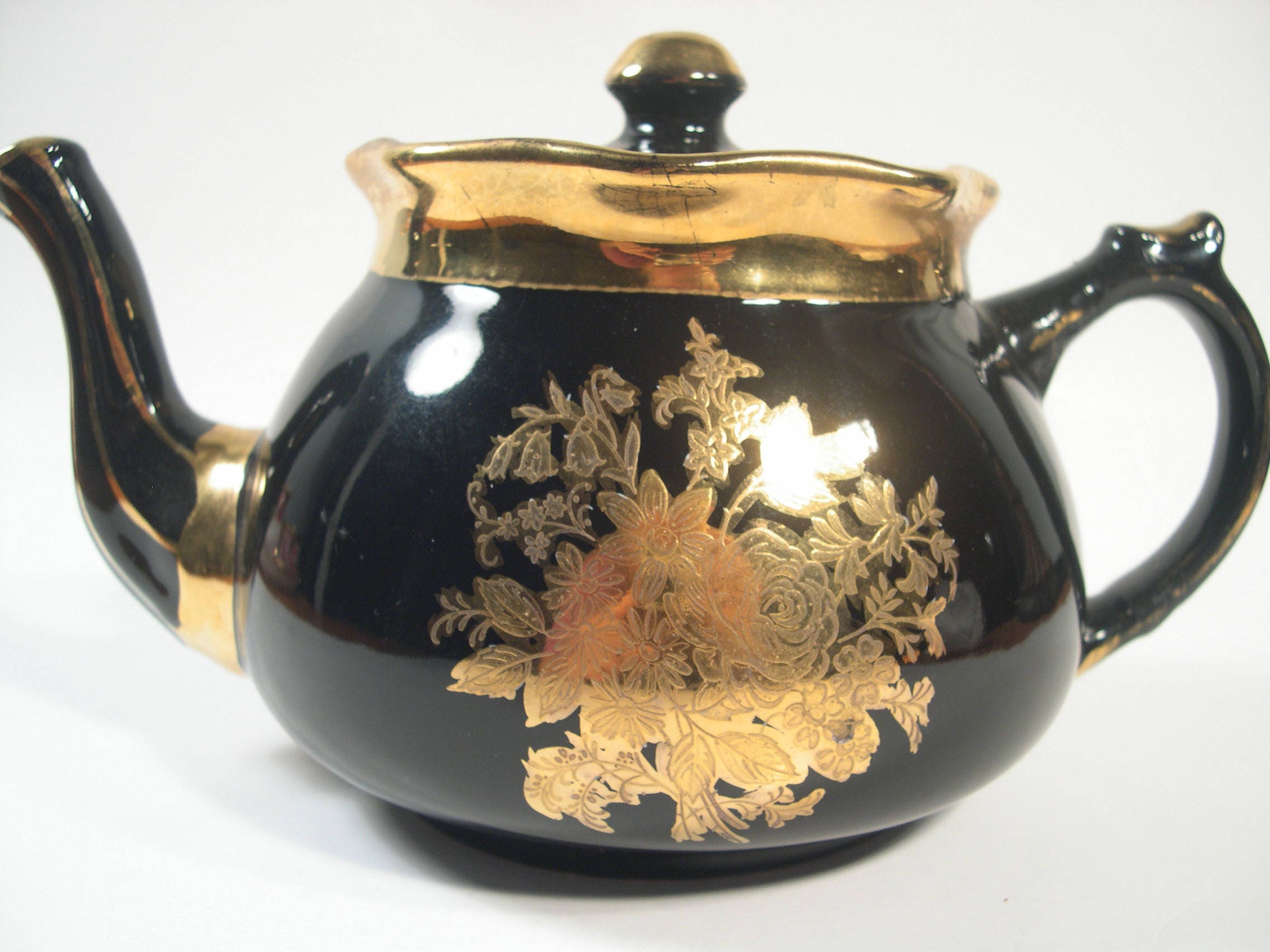 Antique Arthur Wood Teapot Black and Gold Teapot 1954's Etsy UK