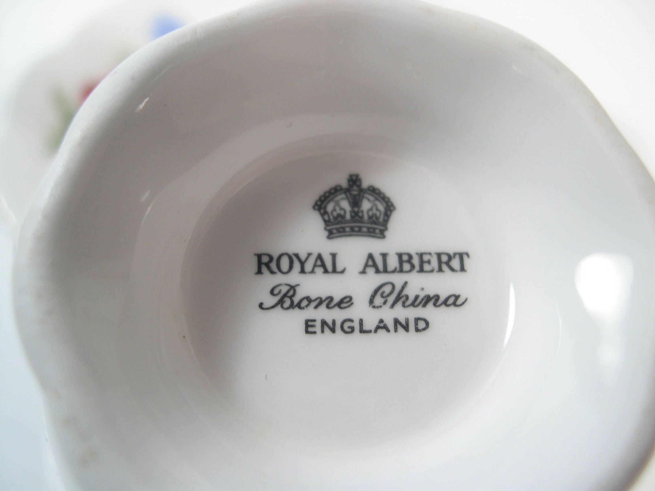 Royal Albert Tea Cup and Saucer, White With Pink, White and Blue