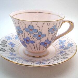 Pink Tuscan Tea Cup and Saucer, Handpainted  tea cup and saucer set, Floral tea cup and saucer.