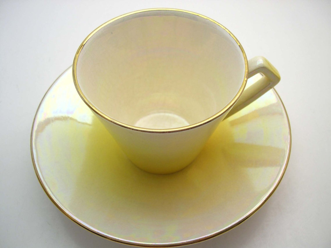 Royal Winton Tea Cup and Saucer, Bright Yellow to Ivory Tea Cup and