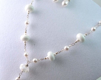 Parure de bijoux en argent massif au chalumeau : collier et boucles d'oreilles de perles Swarovski