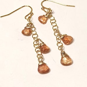 Sunstone Dangle Earrings: 14K Gold Filled Wire Wrapped Briolettes
