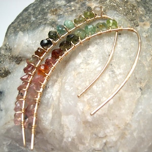 Handmade Watermelon Tourmaline Gold Filled Threader Earrings