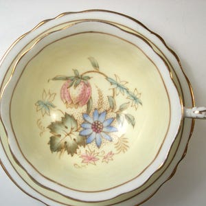 Vintage  Paragon Tea cup And Saucer, Yellow teacup set with flowers, 1940's English tea cup set.