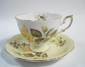 Royal Standard Yellow Green Tea Cup and Saucer, Royal Standard Yellow and White with Yellow roses tea cup and saucer set.