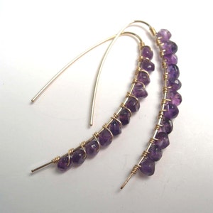 Gold Filled Amethyst Threader Earrings: Wire Wrapped Gemstone