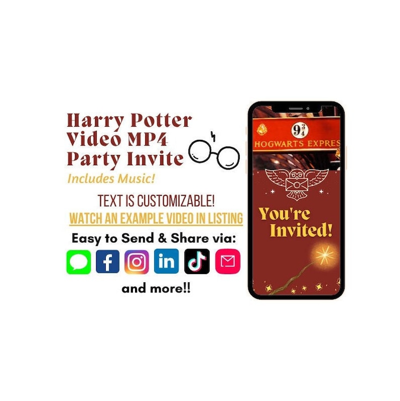 Harry Potter Digital Video Party Invitation Etsy