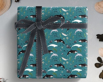 Marine World Wrapping Paper, Whale Gift Wrap, Ocean Gift Wrap, Birthday Wrapping Paper, Sealife Gift Paper, Dolphin Gift Wrap, Marine Gift