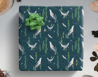 Sea Lion Wrapping Paper, Seal Gift Wrap, Ocean Gift Wrap, Birthday Wrapping Paper, Sealife Pattern Paper, Sea Lion Gift Wrap, Marine Kelp