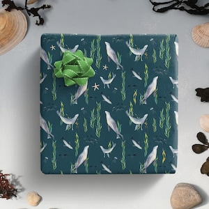 Sea Lion Wrapping Paper, Seal Gift Wrap, Ocean Gift Wrap, Birthday Wrapping Paper, Sealife Pattern Paper, Sea Lion Gift Wrap, Marine Kelp