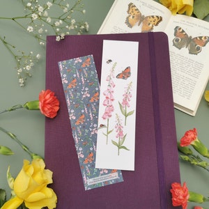 Double Sided Butterfly Bookmark, Illustrated Bookmark, Cottagecore Bookmark, Butterfly Gift, Book Lover Gift, Floral Bookmark, Cozy Bookmark image 1