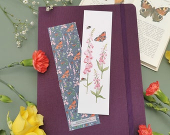 Double Sided Butterfly Bookmark, Illustrated Bookmark, Cottagecore Bookmark, Butterfly Gift, Book Lover Gift, Floral Bookmark, Cozy Bookmark