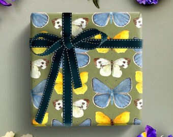 Butterfly Wrapping Paper, Yellow Butterfly Gift Wrap, Insect Gift Wrap, Birthday Wrapping Paper, Green Butterfly Pattern Paper, Butterflies