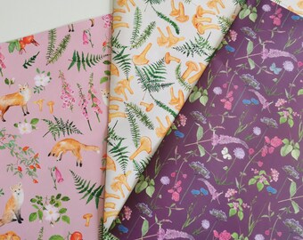 Nature Gift Wrap Pack For Nature Lovers Woodland Themed Wrapping Paper Mushroom Gift Wrap Flower Gift Wrap Fox Gift Wrapping Paper - 3PK