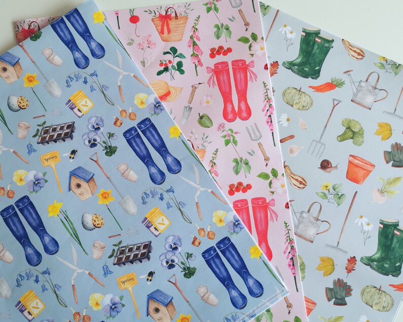 Mixed Gardener Gift Wrap Pack For Garden Lovers Garden Themed Wrapping Paper Pack Allotment Gift Wrap Wrapping Paper 3PK image 2