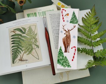 Double Sided Christmas Bookmark, Winter Woodland, Cottagecore Bookmark, Book Lover Gift, Botanical Bookmark, Cozy Bookmark, Bookstagram