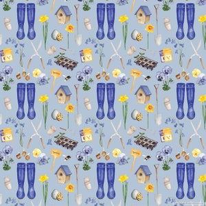 Spring Gardener Wrapping Paper, Garden Gift Wrap, Spring Gift Wrap, Blue Wrapping Paper, Gift wrap for Gardener, Garden lover, Mother's day image 2