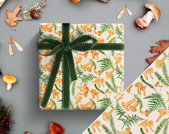 Chanterelle Wrapping Paper, Mushroom Gift Wrap, Fungi Gift Wrap, Forest Wrapping Paper, Toadstool Wrapping Paper, Fern Gift Wrap