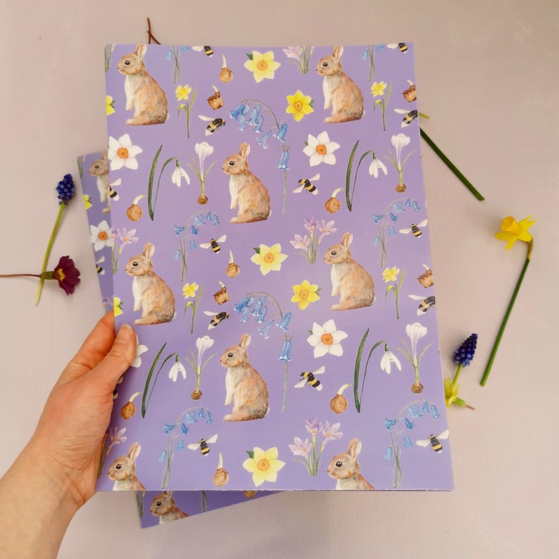 Spring Birthday Wrapping Paper Easter Gift Wrap Cottagecore Gift Wrap Bunny Wrapping Paper Floral Pattern Paper Spring Rabbit Gift Wrap