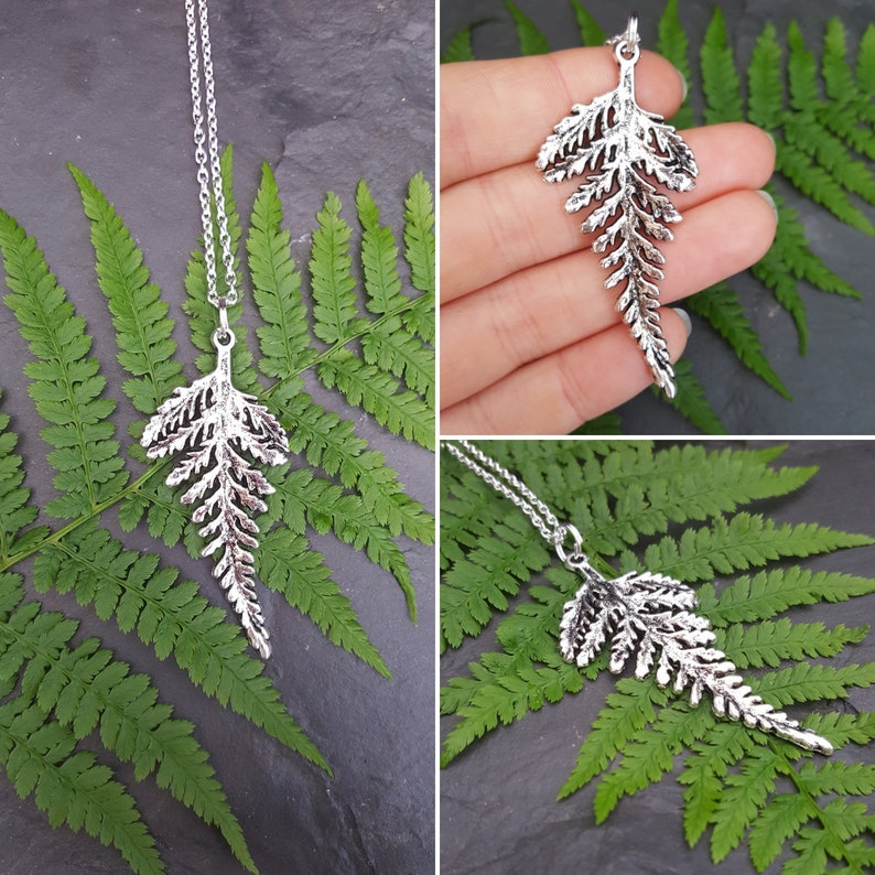 Fern Necklace Silver Plated Leaf Pendant Botanical Jewelry Etsy