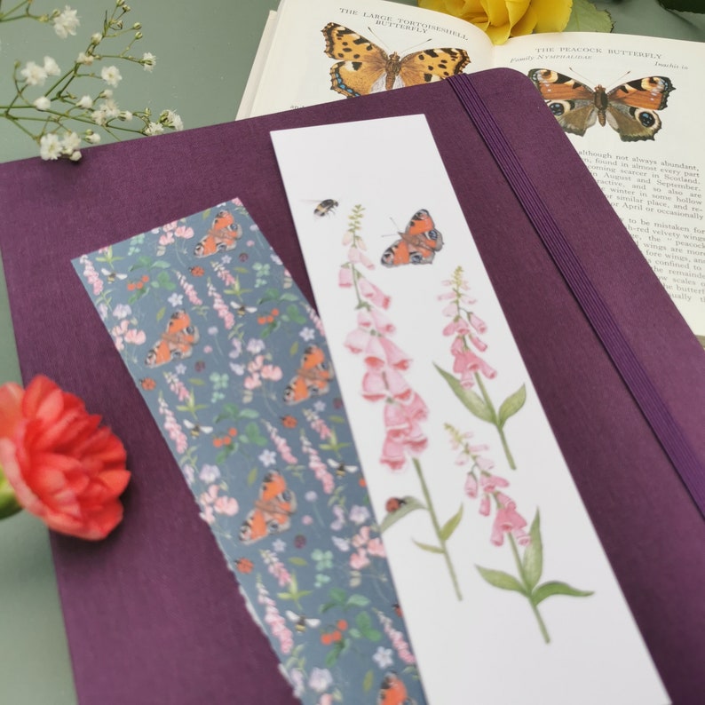 Double Sided Butterfly Bookmark, Illustrated Bookmark, Cottagecore Bookmark, Butterfly Gift, Book Lover Gift, Floral Bookmark, Cozy Bookmark image 3