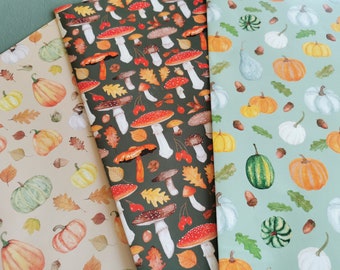 Fall Gift Wrap For Pumpkin Lover Halloween Themed Wrapping Paper Mushroom Gift Wrap Pumpkin Gift Wrap Autumn Gift Wrap Paper - 3PK