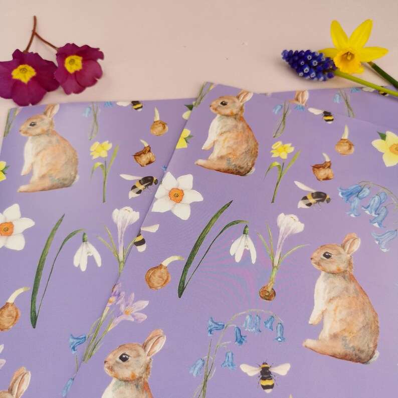 Spring Birthday Wrapping Paper Easter Gift Wrap Cottagecore Gift Wrap Bunny Wrapping Paper Floral Pattern Paper Spring Rabbit Gift Wrap