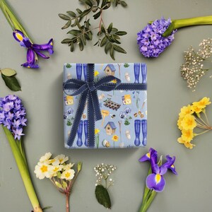 Spring Gardener Wrapping Paper, Garden Gift Wrap, Spring Gift Wrap, Blue Wrapping Paper, Gift wrap for Gardener, Garden lover, Mother's day image 3