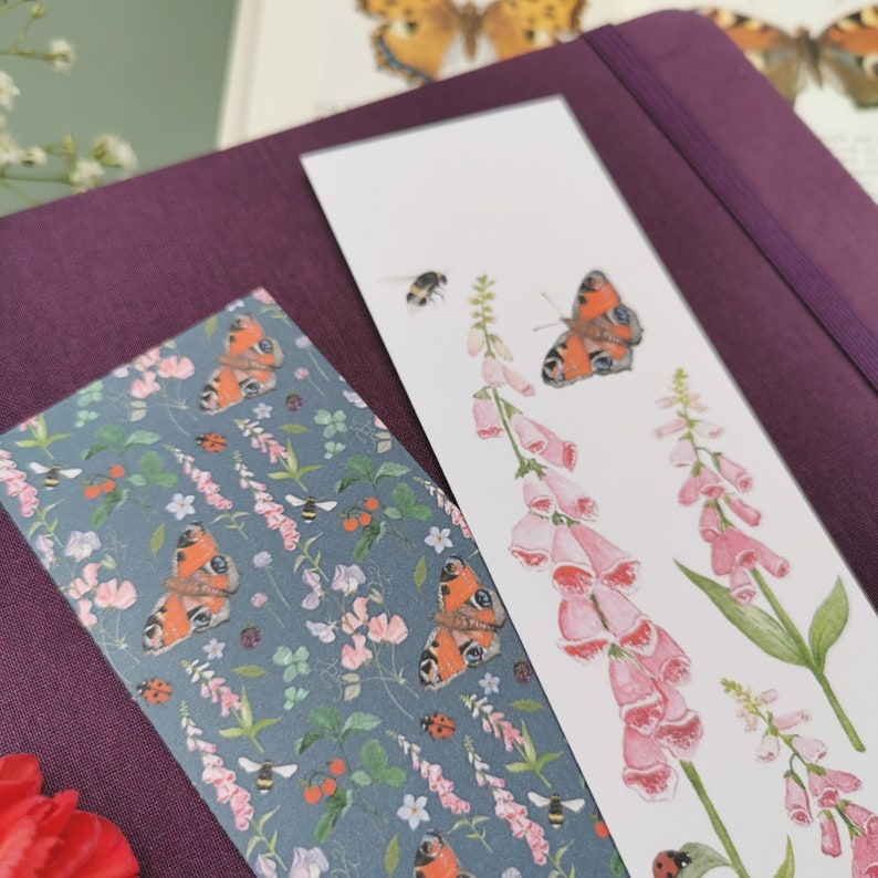 Double Sided Butterfly Bookmark, Illustrated Bookmark, Cottagecore Bookmark, Butterfly Gift, Book Lover Gift, Floral Bookmark, Cozy Bookmark image 5