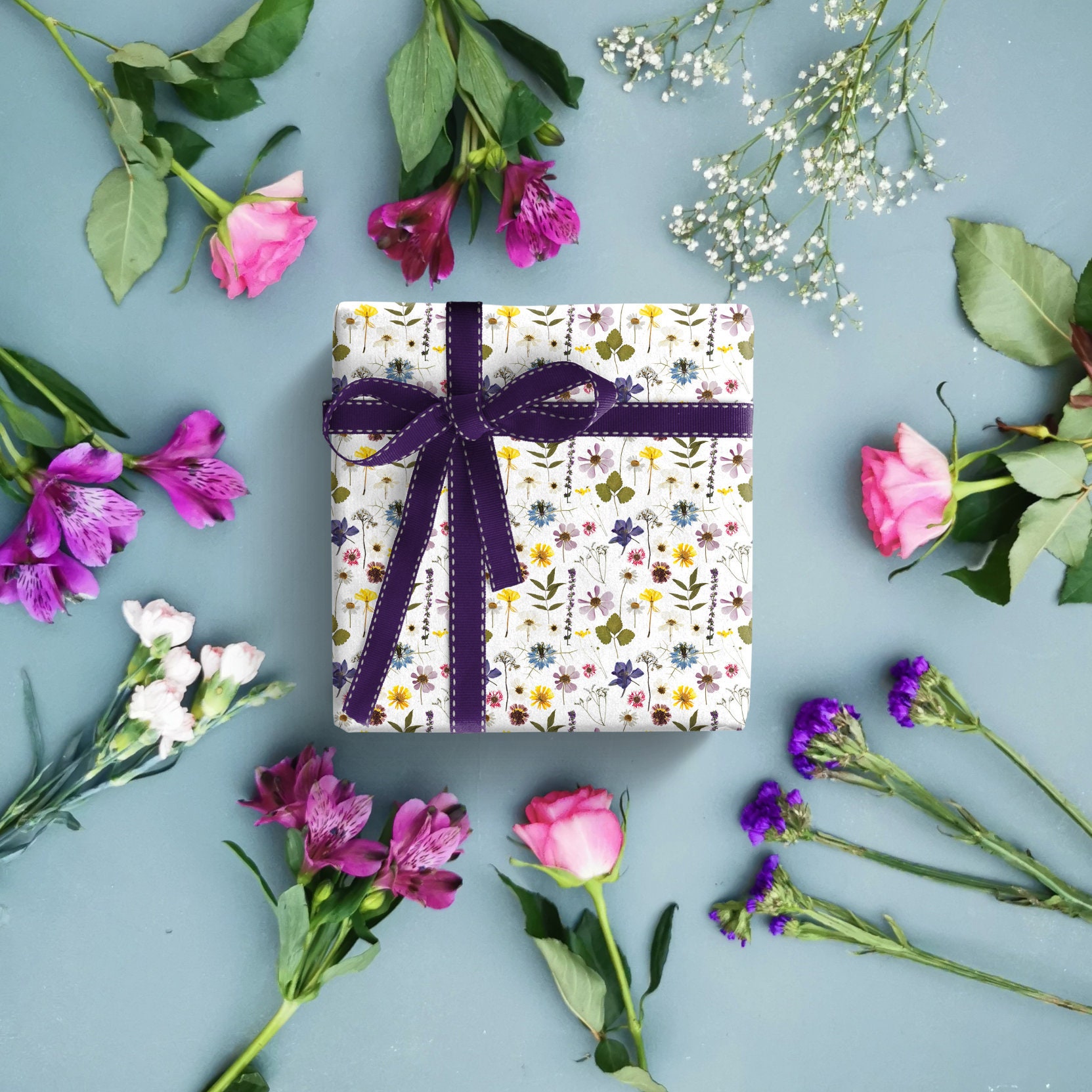 Pressed Flower Wrapping Paper Floral Gift Wrap Cottagecore Etsy