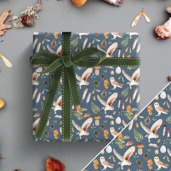 Owl Wrapping Paper, Woodland Birthday Gift Wrap, Owl Birthday Gift Wrap, Forest Wrapping Paper, Bird Patterned Wrapping Paper,