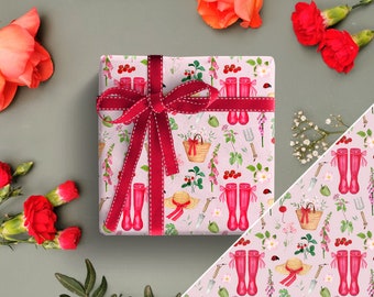 Summer Gardener Wrapping Paper, Floral Gift Wrap, Pink Gift Wrap, Garden Wrapping Paper, Mum Gift