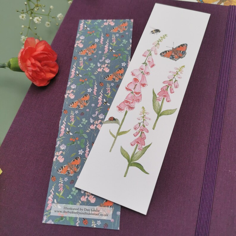 Double Sided Butterfly Bookmark, Illustrated Bookmark, Cottagecore Bookmark, Butterfly Gift, Book Lover Gift, Floral Bookmark, Cozy Bookmark image 4