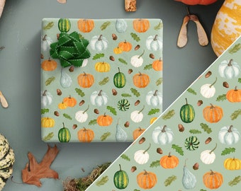 Green Pumpkin Wrapping Paper, Pumpkin Gift Wrap, Thanksgiving Gift Wrap, Fall Wrapping Paper, Gardener Gift Wrap, Halloween gift