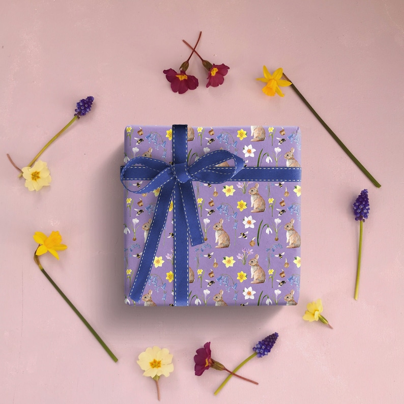 Spring Birthday Wrapping Paper Easter Gift Wrap Cottagecore Gift Wrap Bunny Wrapping Paper Floral Pattern Paper Spring Rabbit Gift Wrap