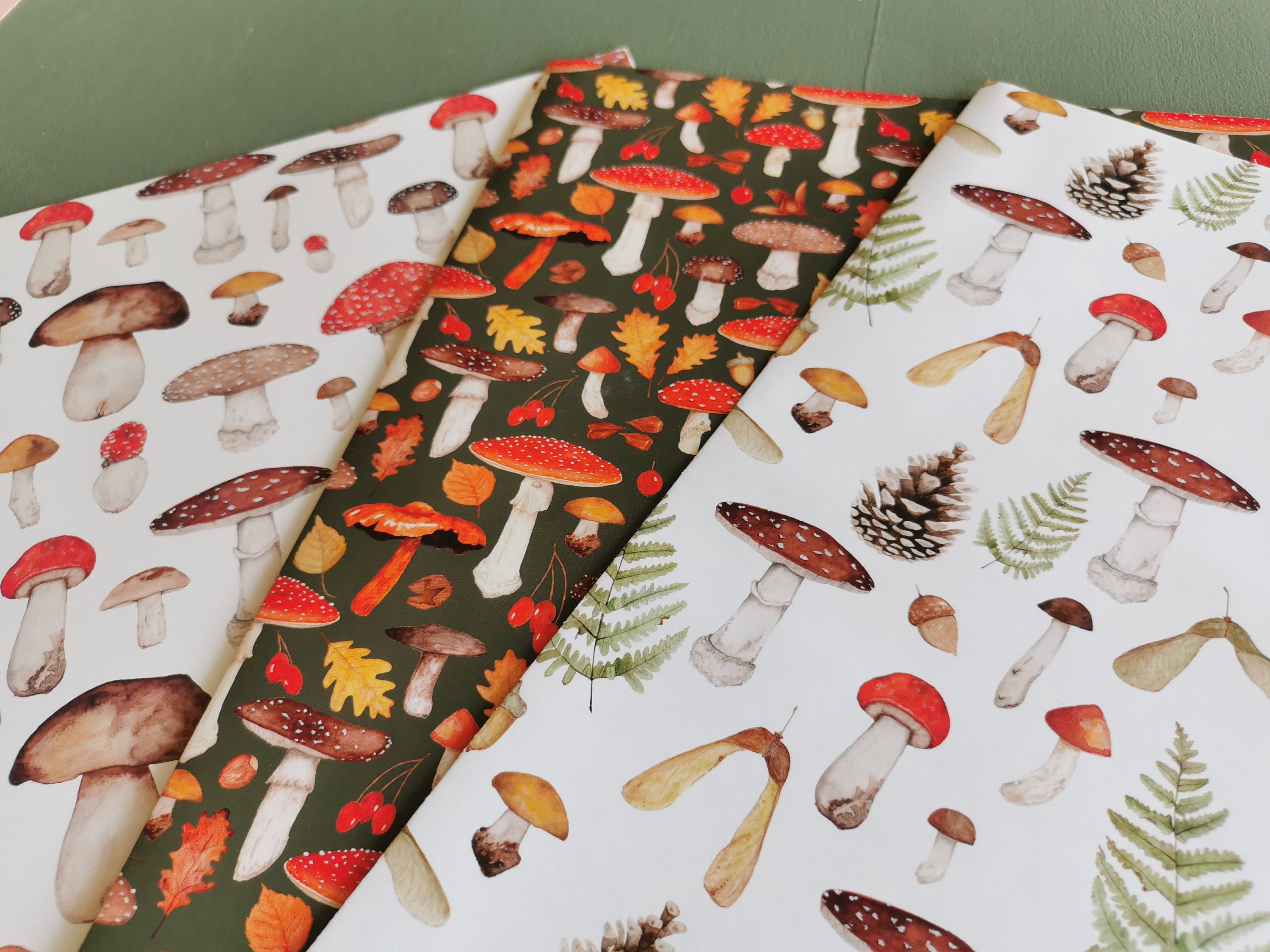 Blue Mushroom Wrapping Paper, Fungi Gift Wrap With Cute Mushrooms Design, Nature Foraging Woodland Mushroom Collection, FOLDED Sheet Wrap, Making  Meadows Ltd