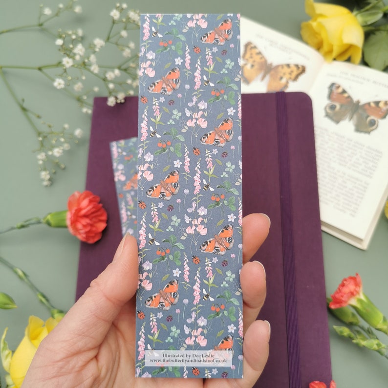 Double Sided Butterfly Bookmark, Illustrated Bookmark, Cottagecore Bookmark, Butterfly Gift, Book Lover Gift, Floral Bookmark, Cozy Bookmark image 10