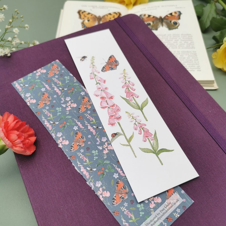 Double Sided Butterfly Bookmark, Illustrated Bookmark, Cottagecore Bookmark, Butterfly Gift, Book Lover Gift, Floral Bookmark, Cozy Bookmark image 8