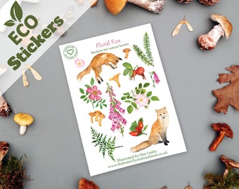 Fox Sticker Sheet, Fox Stickers, Journal Stickers, Planner Stickers, Nature Sticker Pack, Woodland Journal, Watercolour Stickers