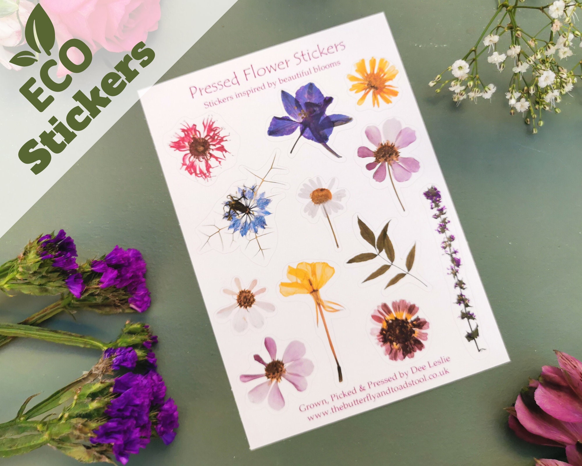 Pressed Flower Sticker Sheet, Eco Stickers, Cottagecore Journal