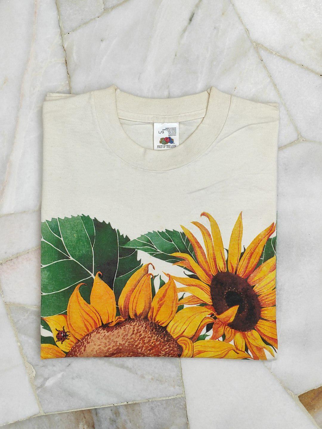 90年代 USA製 フルーツオブザルーム　ビンテージ　Tシャツ ひまわり ヴィンテージ90年代ひまわり柄Tシャツ - Fruit of the Loom製 - カナダ