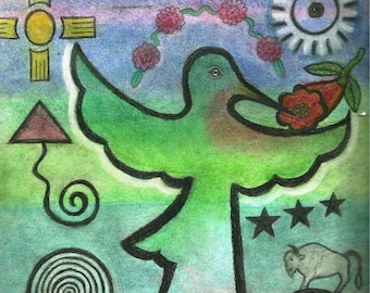 Metaphysical Petroglyph Hummingbird Joy  Totem by Azurae Windwalker, shamanic healing artist