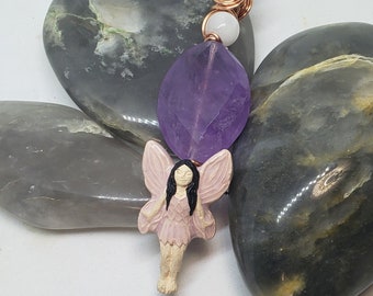 Fairy w/ Amethyst & Selenite LIFEforce Energy Orgone Amulet for Clearing Intuition by Azurae Windwalker, shamanic healing artist