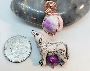 WOLF TOTEM Fetish with Sugilite and Selenite LIFEforce Energy Amulet Metaphysical Necklace by Azurae Windwalker, shamanic healing artist