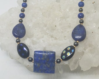 Royal Lapis & Hematite Intuitive Beaded  Energy Amulet Metaphysical Necklace by shamanic healing artist Azurae Windwalker