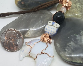 Shungite and Selenite  Higher Consciousness Owl on the Moon LIFEforce Energy Amulet Necklace by Azurae Windwalker' Shamanic Healing Artist